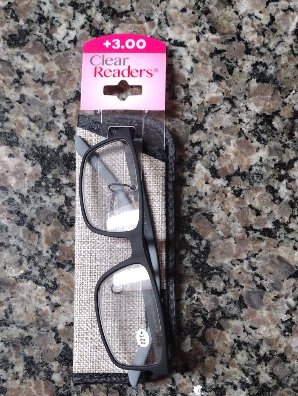 +3.00 Black Reading Glasses with Case New